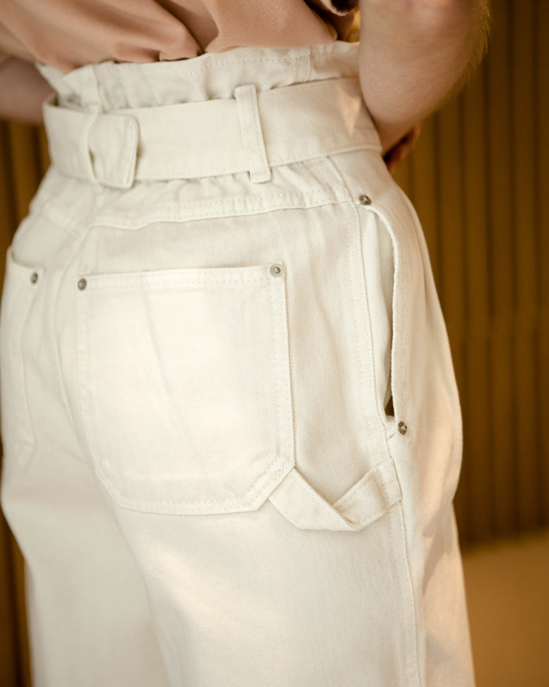 Cream Tapered Denim Pants