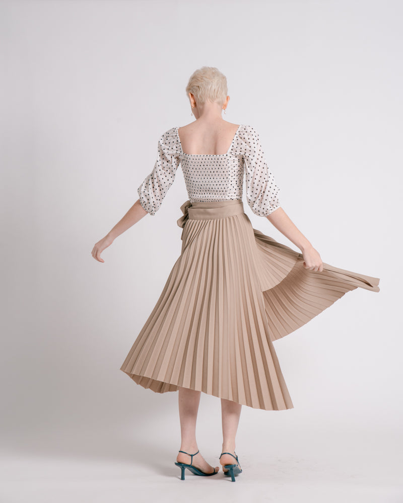 Khaki Asymmetric Pleated Wrap Skirt