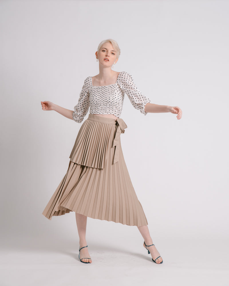Khaki Asymmetric Pleated Wrap Skirt