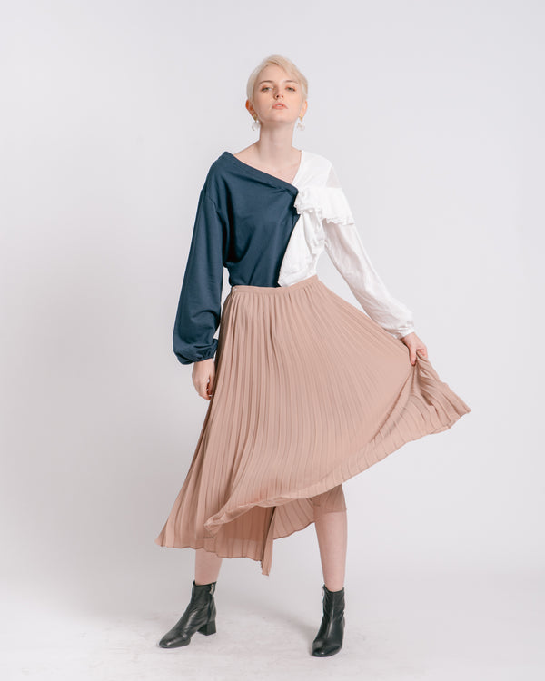 Tan Pleated Wrap Midi Skirt