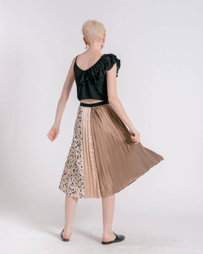 Mixed Print Pleated Skirt