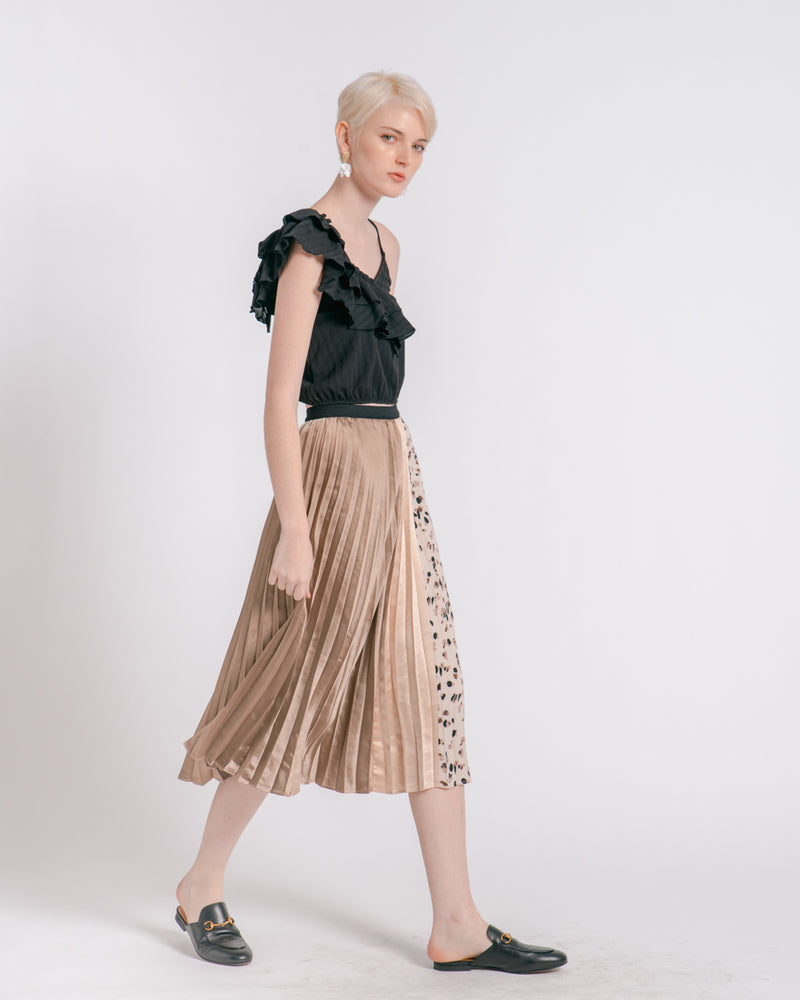 Mixed Print Pleated Skirt