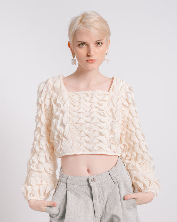 Ivory Crinkled Chiffon Crop Top