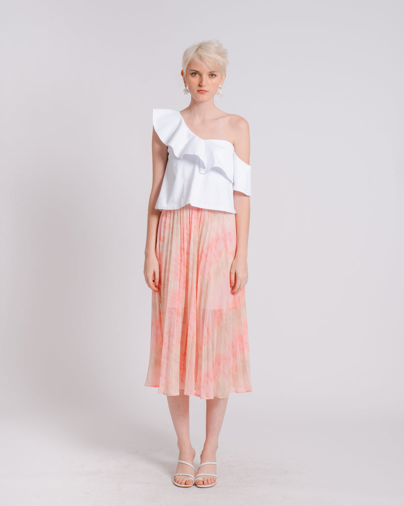 Tie-Dye Pleated Chiffon Midi Skirt