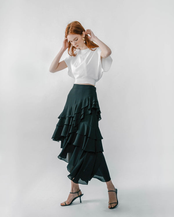 Black Asymmetric Ruffled Skirt