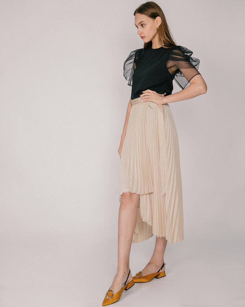 Champagne Pleated Wrap Skirt