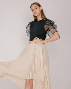 Champagne Pleated Wrap Skirt