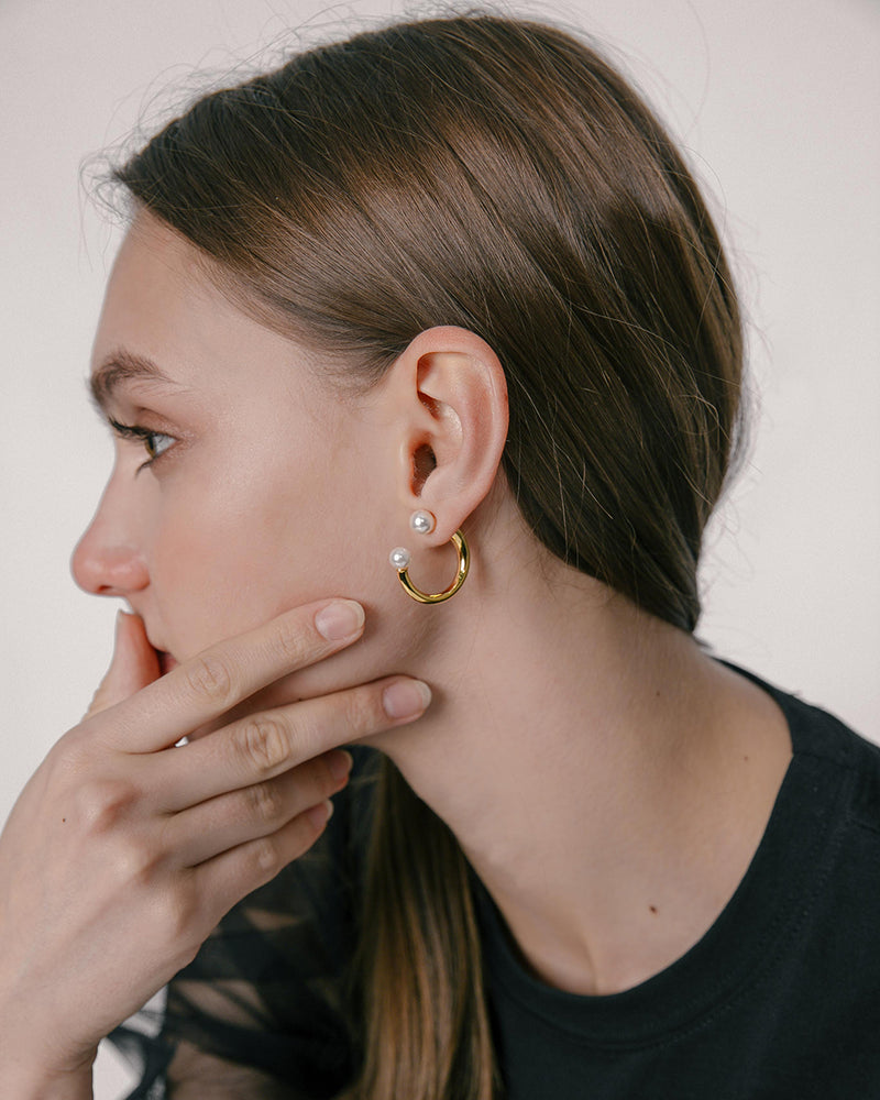 Leia Gold Hoop Pearl Earrings
