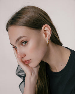 Leia Gold Hoop Pearl Earrings