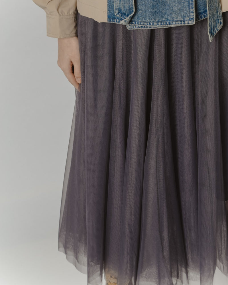 Midnight Grey Tulle Midi Skirt
