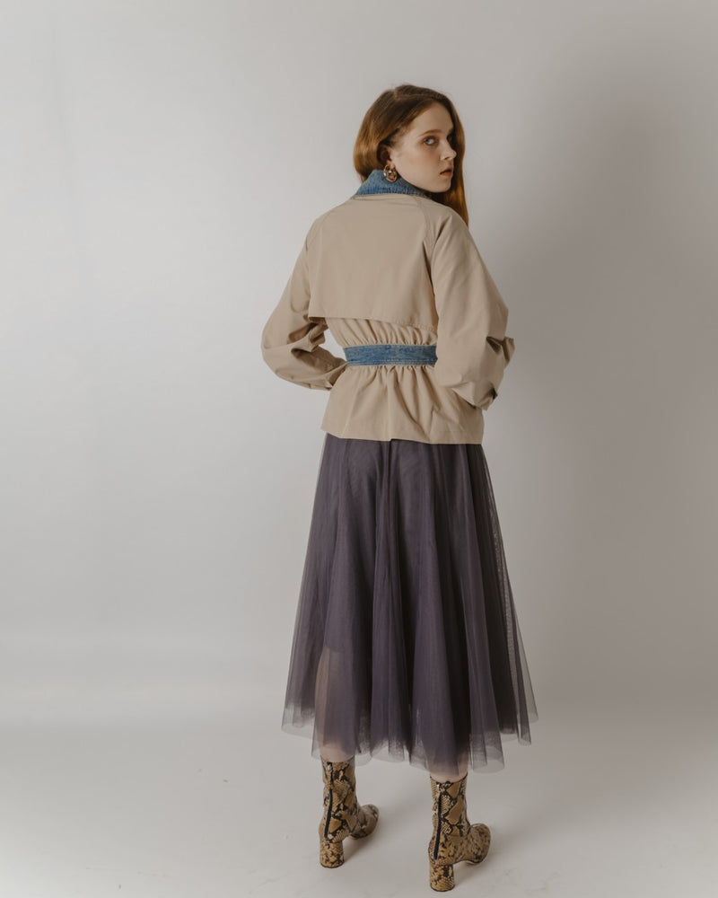 Midnight Grey Tulle Midi Skirt