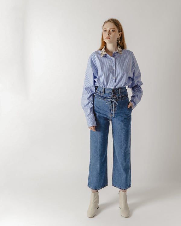 Dual-Waisted Blue Denim Jeans