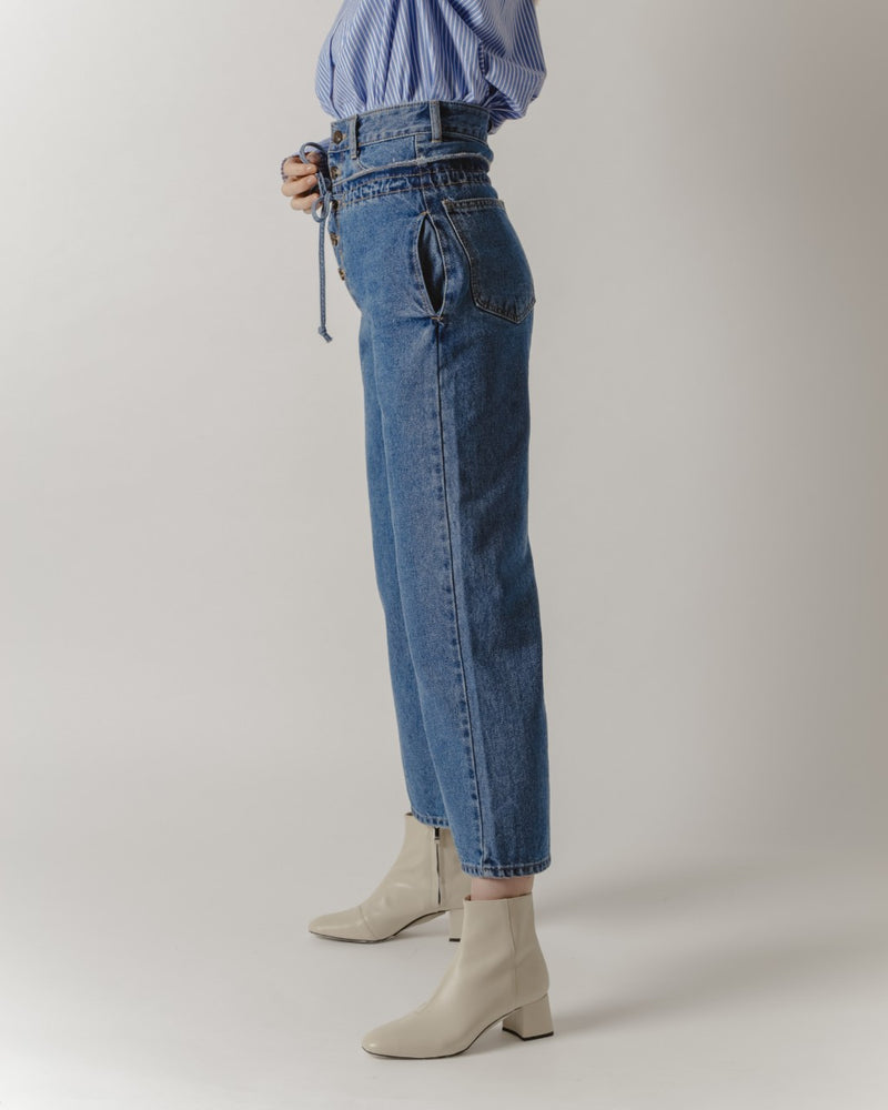 Dual-Waisted Blue Denim Jeans