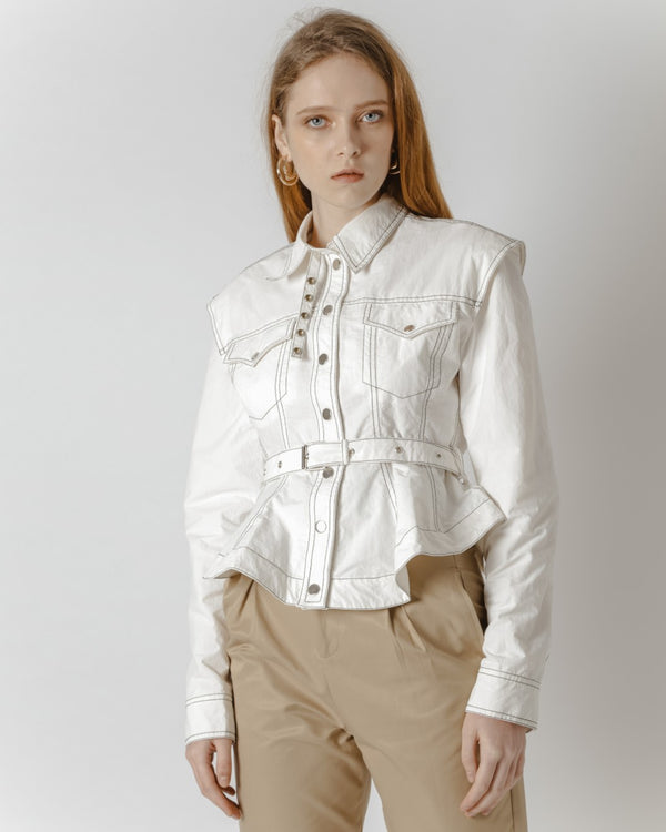 White Peplum Jacket With Top Stitching