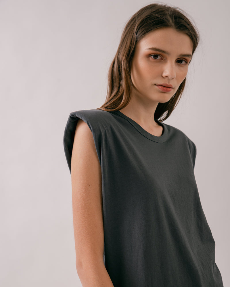 Charcoal Padded Shoulder Muscle Tee