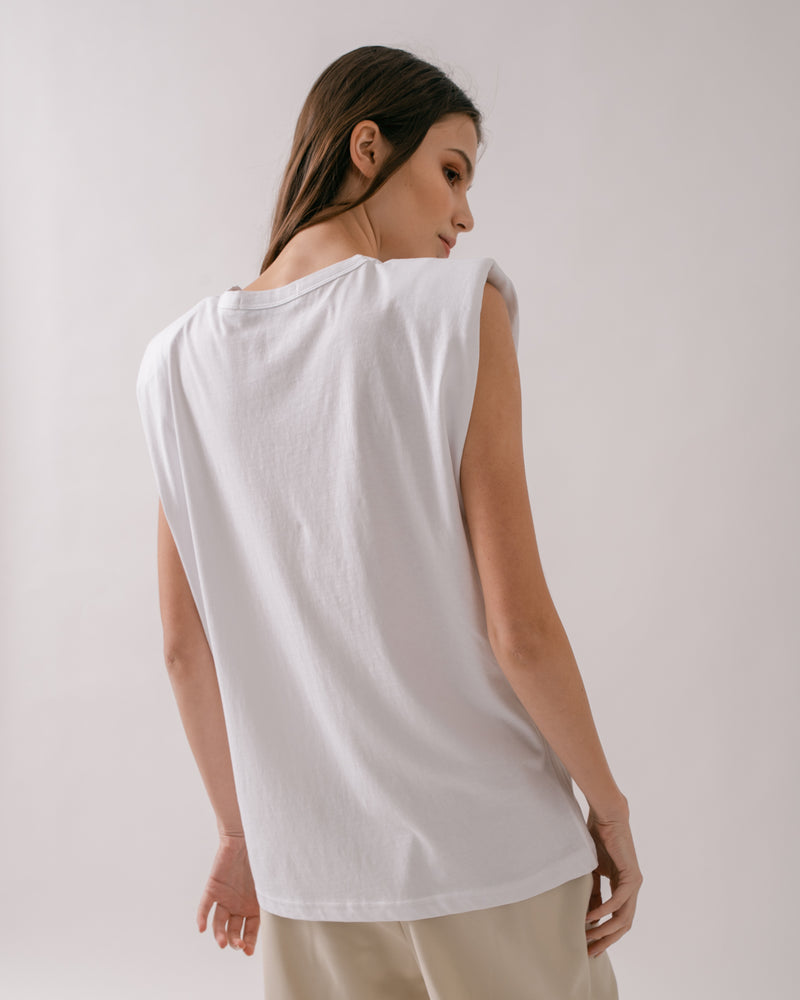 White Padded Shoulder Muscle Tee